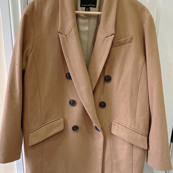 Banana Republic | Wool Blend Camel Tan Double Breasted Longline Top Coat - Picture 1 of 6